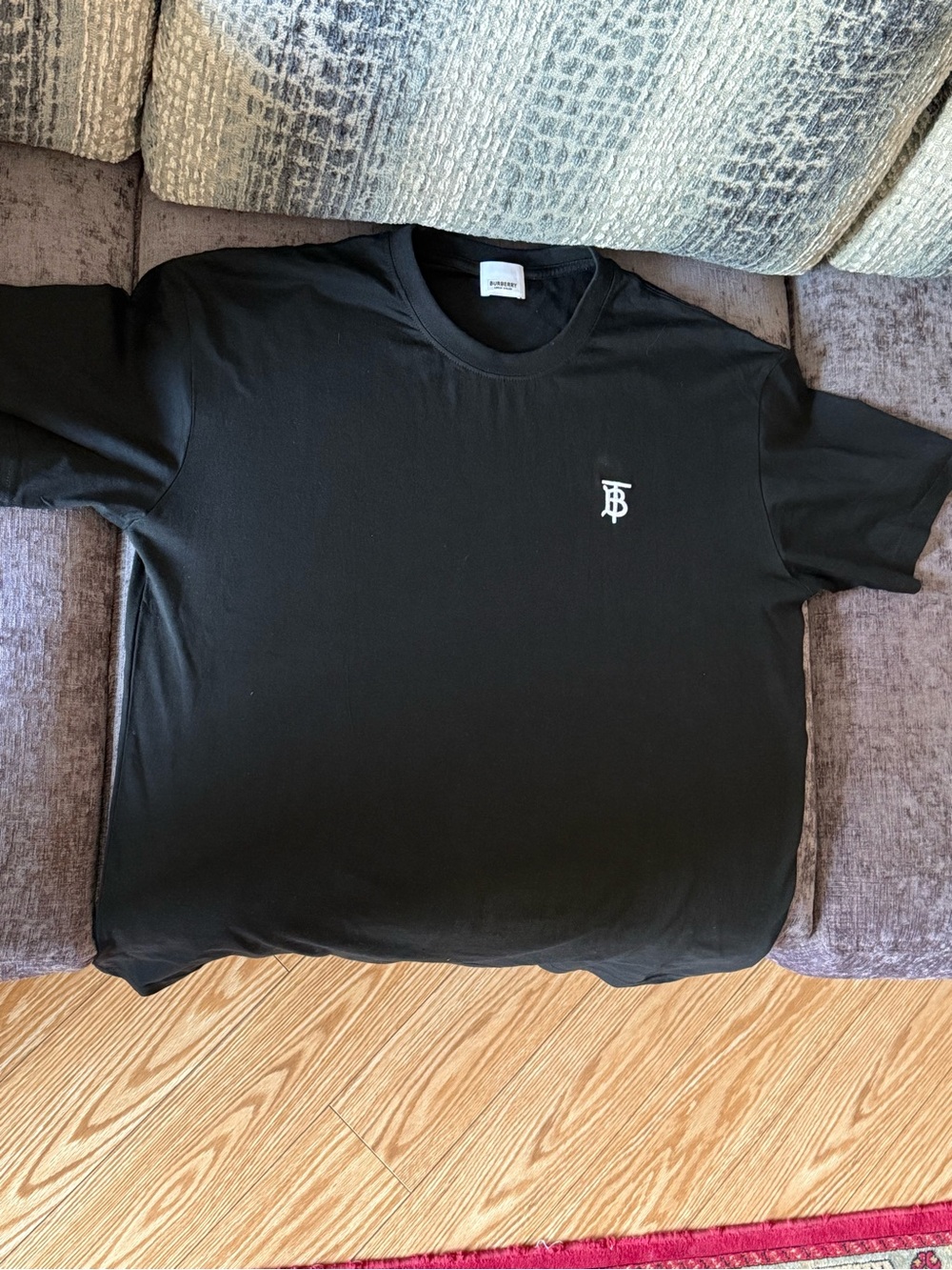 Burberry Black Crewneck Tee with White Monogram